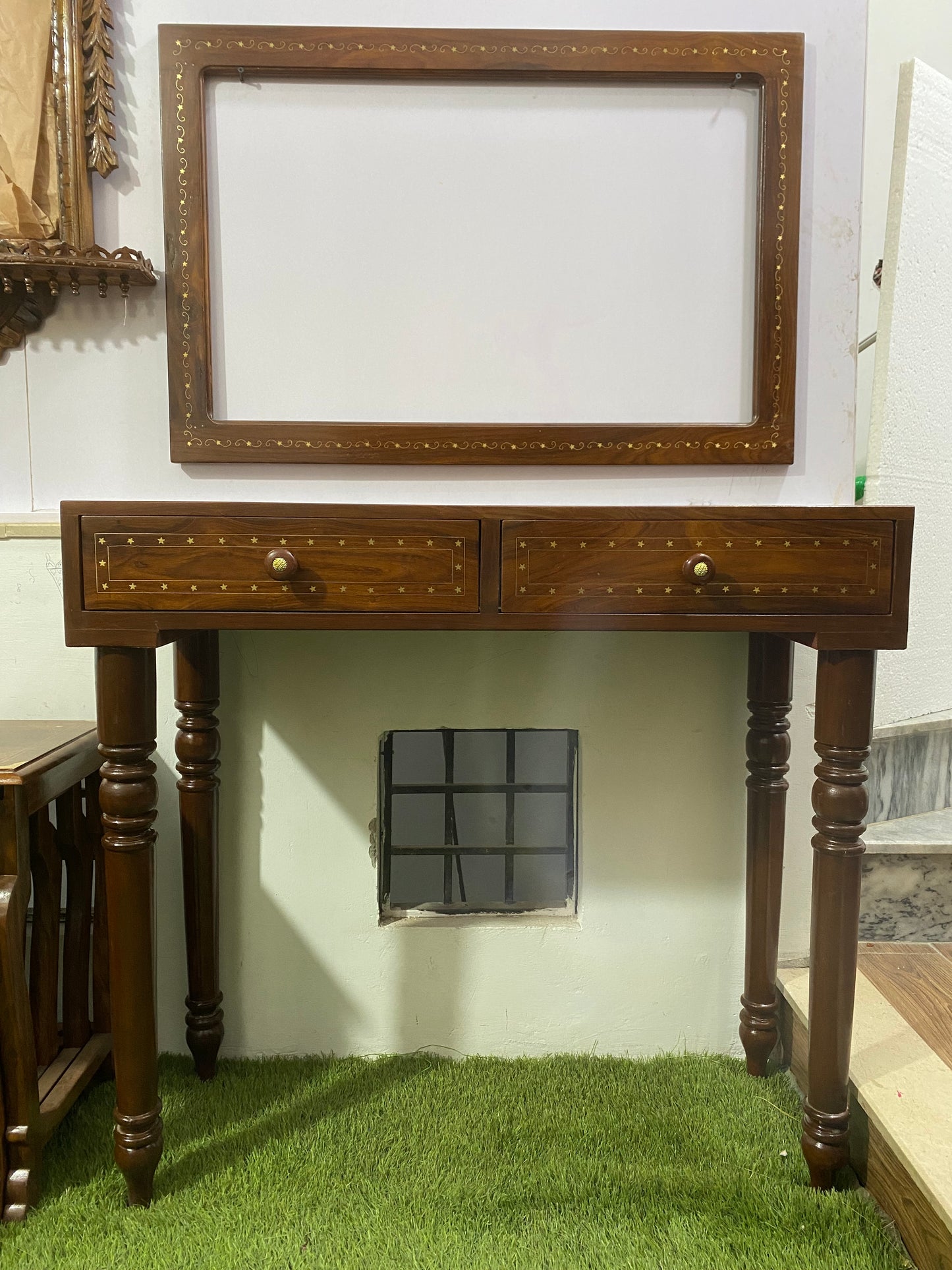 Rectangular Console with Glass Mirror Frame