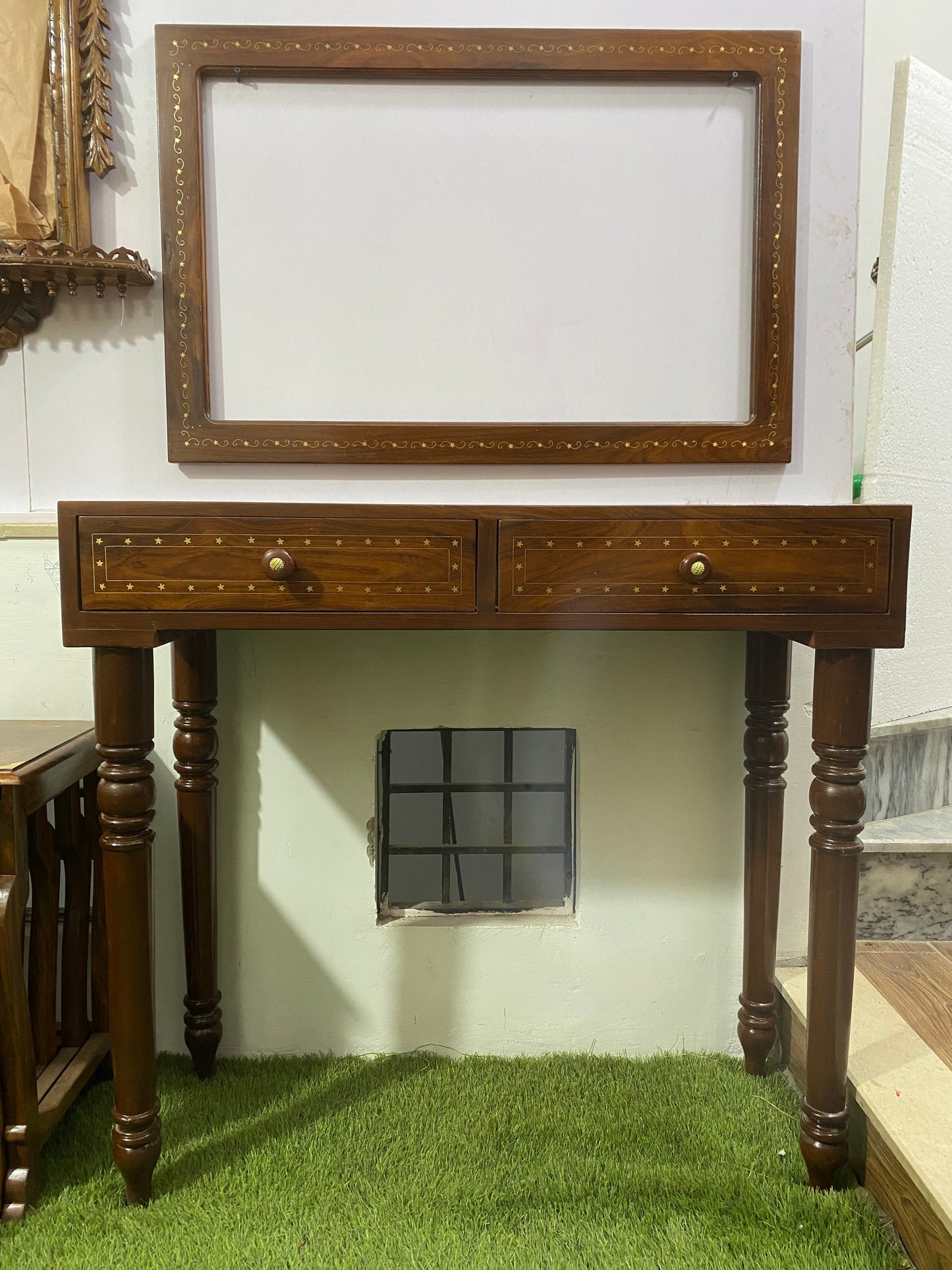 Rectangular Console with Glass Mirror Frame